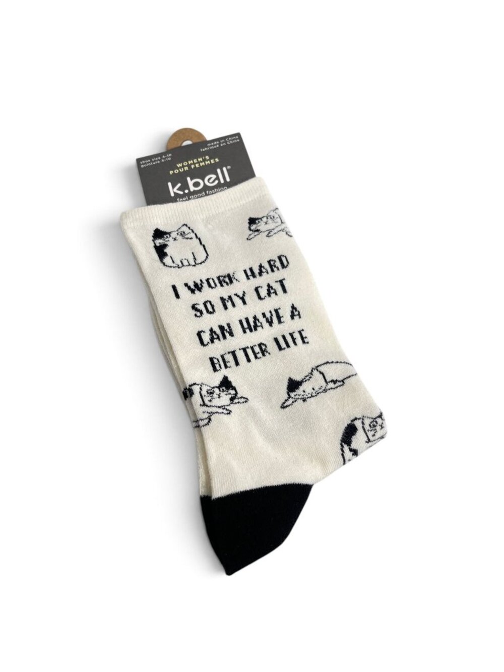Womens Cat Graphic Crew Socks Cream K.Bell Size 4-10 New With Tags
